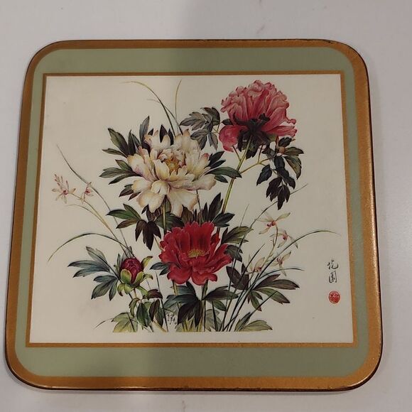 Pimpernel Acrylic Traditional Coasters Oriental Floral Design Set of 6 - Picture 8 of 13